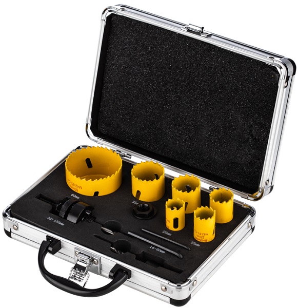 

Набор KRANZ KR-92-0201-1 коронок Bimetal (20, 22, 25, 30, 35, 60), 11 предметов, металлический кейс, KR-92-0201-1