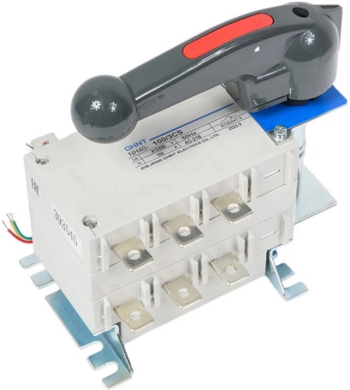 

Рубильник перекидной CHINT 393545 3P, NH40-100/3CS, 100А, 3 полож. I-0-II стандарт. рукоятка управ., 393545