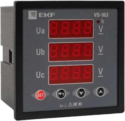 

Вольтметр EKF vd-963 цифровой на панель (96х96) трехфазный PROxima, vd-963