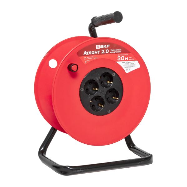 

Удлинитель на катушке EKF UKA02-06-275-4-30 "Атлант 2.0" 4 гнезда 30м без заземления ПВС 2*0,75 6А/1,3кВт PROxima, UKA02-06-275-4-30