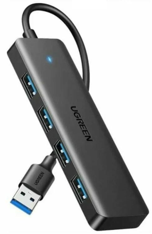 

Концентратор UGREEN CM219 4-Port USB 3.0 Hub with USB-C power port, длина кабеля: 1м, цвет: черный, CM219