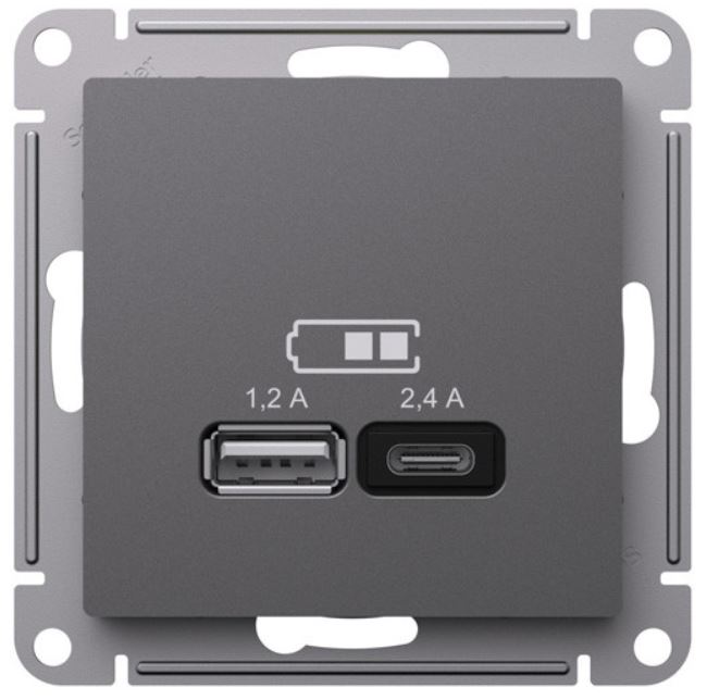 

Розетка USB Systeme Electric ATN001439 AtlasDesign A+С, 5В/2,4А, 2х5В/1,2А, механизм, базальт, ATN001439