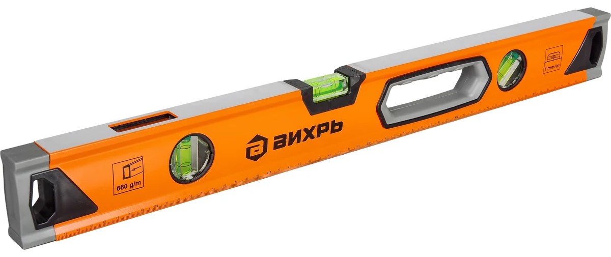 

Уровень Вихрь 73/11/4/10 алюминиевый "Усиленный" 600 мм, 3 глазка (1 зеркальный), 2 комп.рукоятки, 73/11/4/10