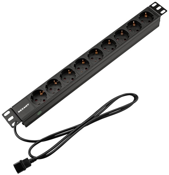 

Блок розеток Rexant 04-0305-1 для 19" шкафов, горизонтальный 9 розеток СЕЕ 7/4, 10A шнур 2м, 04-0305-1