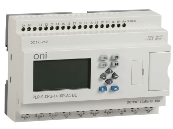 Изображение товара Программируемое реле ONI PLR-S-CPU-1410R-AC-BE с дисплеем и расширенными каналами