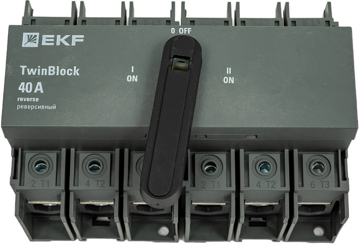 

Рубильник EKF tb-s-40-3p-rev 40A 3P реверсивный c рукояткой для прямой установки TwinBlock, tb-s-40-3p-rev