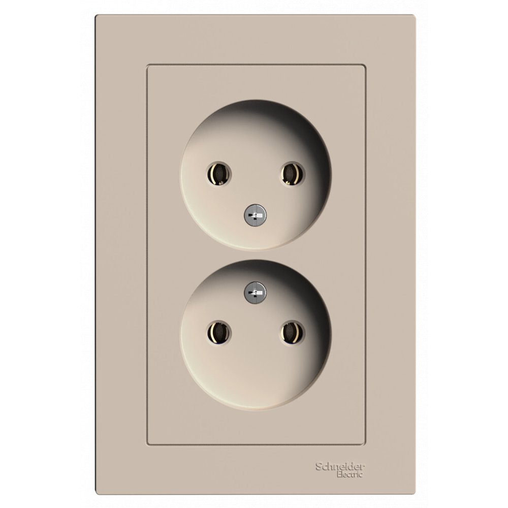 

Розетка двухместная без заземления Systeme Electric ATN001220 AtlasDesign 16А, в сборе, Песочный, ATN001220
