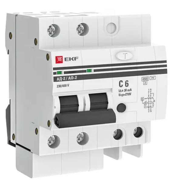 

Автомат дифференциальный EKF DA2-06-30-pro АД-2 2Р 6А характеристика C 30мА тип АС электронный 4,5кА PROXIMA, DA2-06-30-pro
