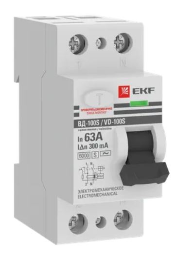 

УЗО EKF elcb-2-6-63-300S-em-pro ВД-100 2P (S) 63А 300мА тип АС электромеханический 6кА селективный PROXIMA, elcb-2-6-63-300S-em-pro