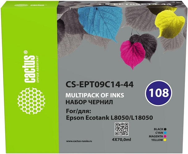 

Чернила Cactus CS-EPT09C14 108 черный 70мл для Epson Ecotank L8050/L18050, CS-EPT09C14