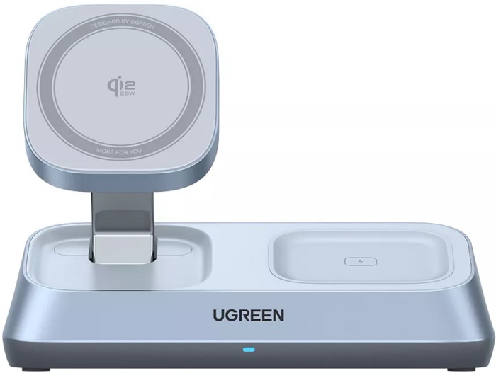 

Зарядное устройство беспроводное UGREEN W711 55677_ "MagFlow" Desktop 3-in-1 Magnetic Wireless Charger 25W QI2.2. Цвет: серебристо-голубой, W711