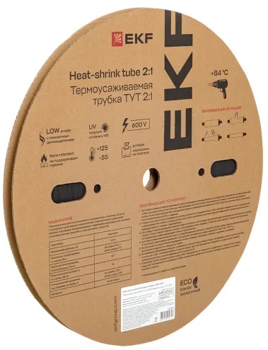

Термоусаживаемая трубка EKF tut-8-b ТУТ нг 8/4 черная рулон, tut-8-b