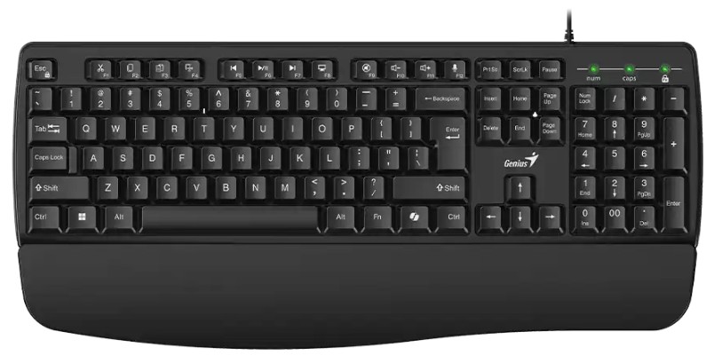 

Клавиатура Genius KB-123 31300021402 вогнутые клавиши/подставка для ладоней/защита от проливания/USB/кабель 1.5м/черный, KB-123