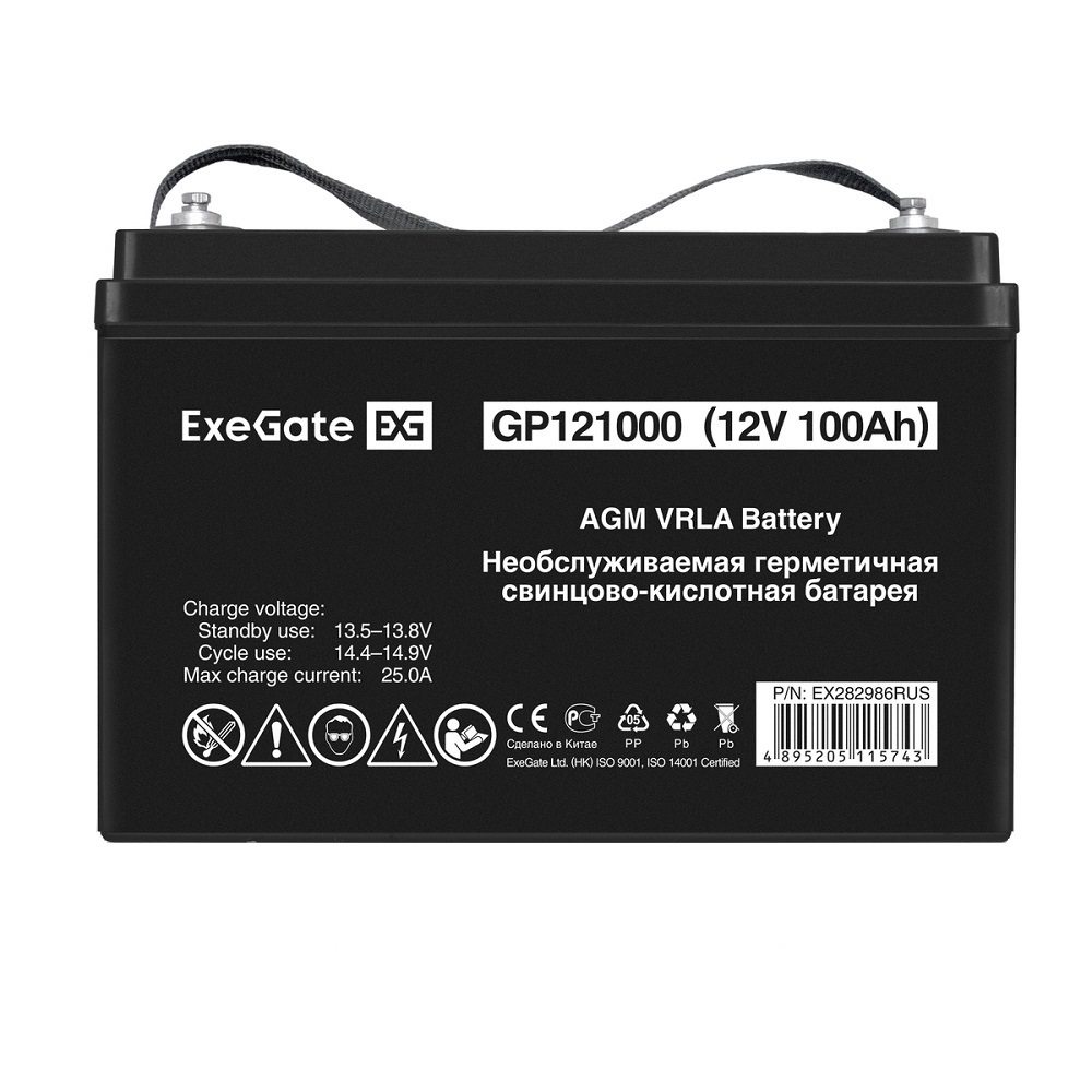

Батарея аккумуляторная Exegate GP121000 EX282986RUS (12V 100Ah, под болт М6), GP121000