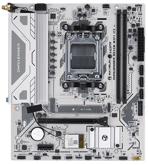 

Материнская плата mATX MAXSUN MS-Challenger B650M WIFI ICE V2 (AM5, AMD B650, 2*DDR5, 3*SATA, M.2, PCIe, 2*USB 2.0, 4*USB 3.2, BT, WiFi, HDMI, DP), MS-Challenger B650M WIFI ICE V2