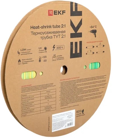

Термоусаживаемая трубка EKF tut-10-yg ТУТ нг 10/5 жел-зел рулон, tut-10-yg