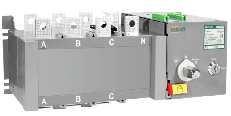 Автоматический ввод резерва DEKraft 42047DEK на реверс. выкл.-разъед. и мотор приводом 200A, 3P, 10кА АВР-103