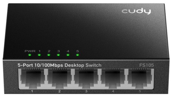 

Коммутатор Cudy FS105 5-Port 10/100 Mbps Desktop Switch, 5 10/100M RJ45 Ports, Loop Detection, Metal Case, Power Saving, Plug & Play, FS105