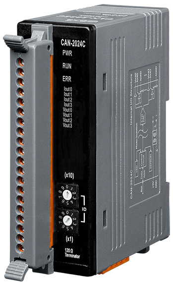 

Модуль ICP DAS CAN-2024C CR CANopen module of 4-channel 14-bit analog output module, CAN-2024C CR