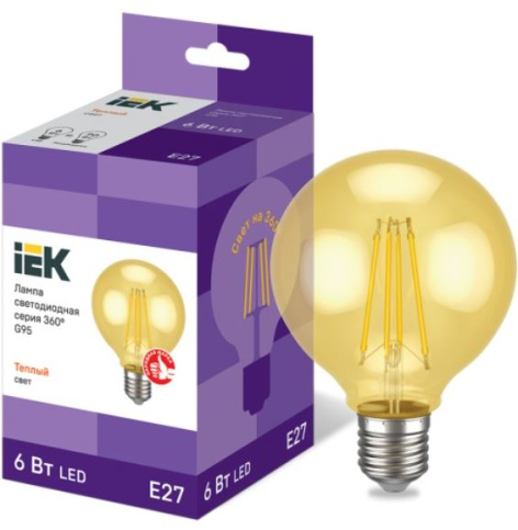 Изображение товара LED лампа светодиодная G95 6Вт E27 теплый свет IEK эффекстная шаровидная