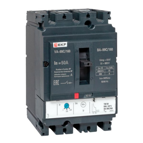 Изображение товара Автоматический выключатель EKF MCCB99C-160-50 в литом корпусе 3Pol 50А PROxima