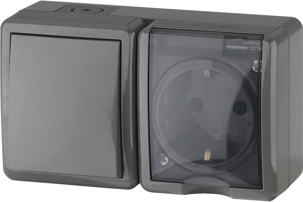 

Блок ЭРА Б0020734 11-7401-03 Эксперт Серый Розетка с/з+выкл 1-кл ОУ IP54, Б0020734