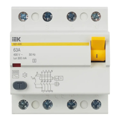 Изображение товара Выключатель дифференциальный УЗО IEK MDV12-4-063-300 4 полюса 63мА 300мА
