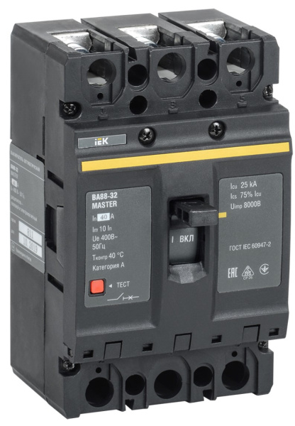 Изображение товара Автоматический выключатель IEK SVA10-3-0040-02 в литом корпусе 3 полюса 40А