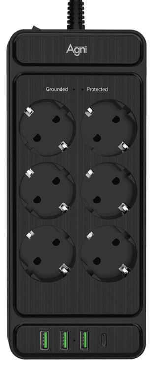 

Сетевой фильтр AGNI TP-FS4U6E-C-5m-black 6 розеток, 16А, 4000Вт, 220-250В, 5 м, 3x1,5mm2, 3*USB, Type-C, черный, TP-FS4U6E-C-5m-black