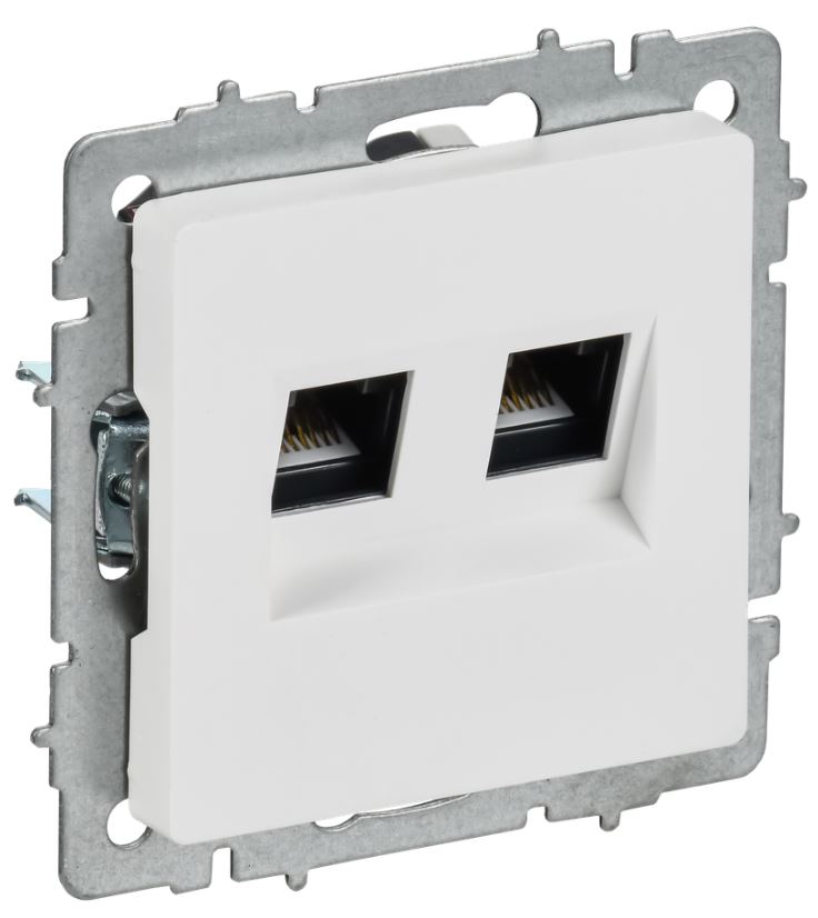 

Розетка компьютерная IEK BR-K20-1-K91 BRITE двойная кат.5E RJ45 РК10-2-БрАБ арктический белый, BR-K20-1-K91