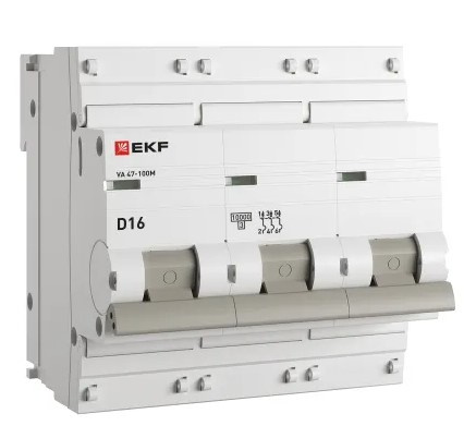 Изображение товара Автоматический выключатель EKF серии ВА 47-100М PROXIMA 3 полюса 16 А 400 В IP20