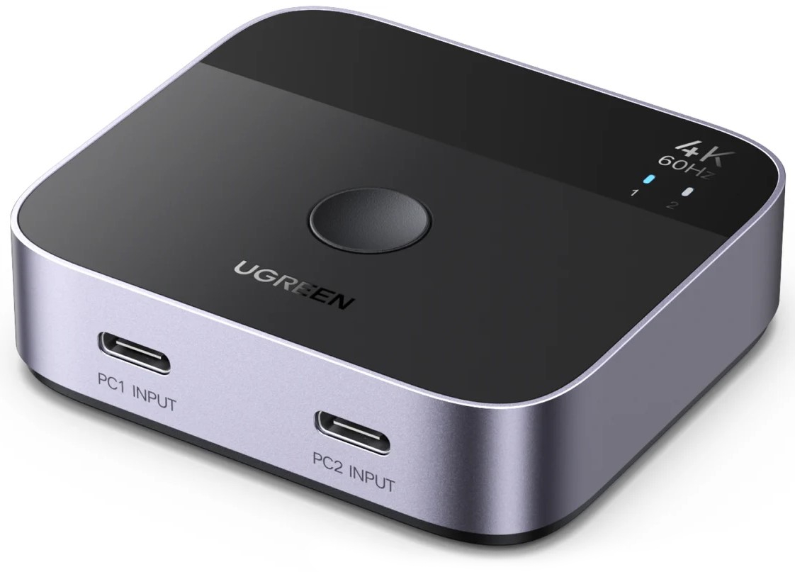 

Переключатель UGREEN AW502 55451_ USB-C Switch 2 In 1 Out 4K/60Hz. Цвет: черный, AW502
