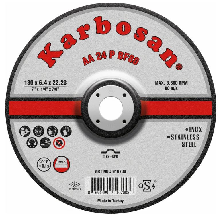 

Диск шлифовальный ООО САМ KAR-910700 Karbosan по нержавеющей стали 180х6,4х22 INOX, KAR-910700