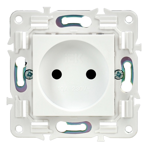 

Розетка без заземления IEK SK-R13-10-K01 SKANDY с защитными шторками 10А SK-R01W Арктический белый, SK-R13-10-K01