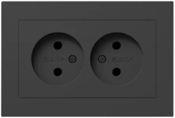 

Розетка двухместная без заземления в сборе EKF UP1-SOB-200 16А, без шторок, с рамкой, чёрный Эпика, UP1-SOB-200