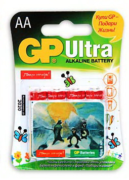

Батарейка GP Ultra Alkaline 15AU LR6 1.5V, 4шт, size AA, Ultra Alkaline 15AU LR6