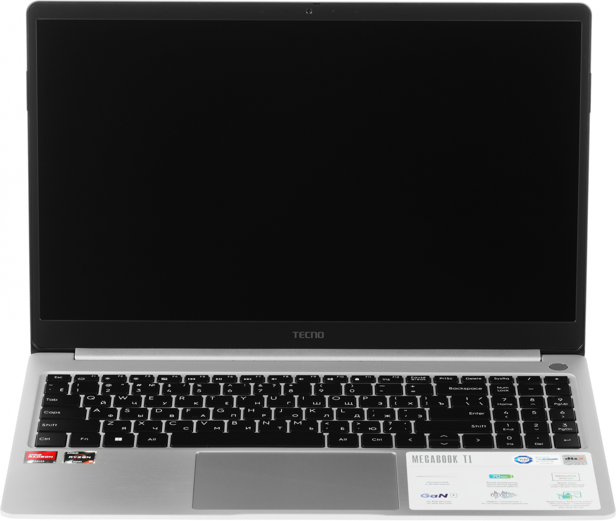 

Ноутбук TECNO MegaBook T1 71003300137 Ryzen 5 5560U/16GB/512GB SSD/Radeon graphics/15.6" FHD IPS/WiFi/BT/cam/Win11Home/silver, MegaBook T1