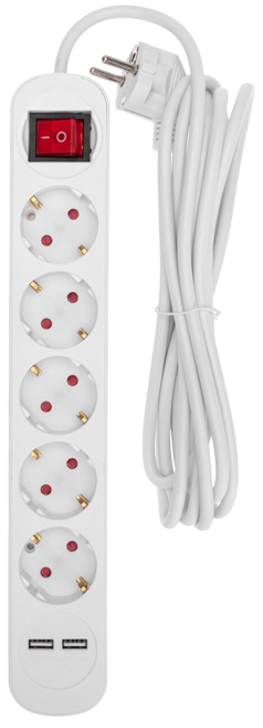 

Удлинитель Rexant 13-4035 STANDARD 5 гнезд, 3м, 3х1,0мм2, с/з, с выключателем, 2 USB, белый, 13-4035