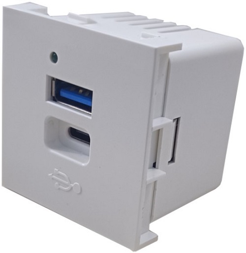 

Розетка Eurolan 16V-50-02WT с двумя разъемами USB Type A, Type C, 45  45 мм, 240 В, 3,0 А, белый, 16V-50-02WT