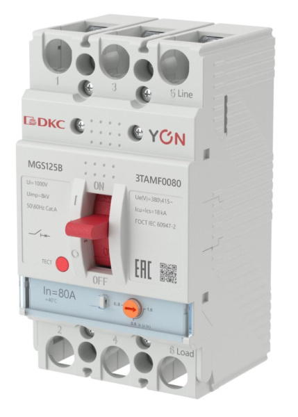 Изображение товара Автоматический выключатель DKC MGS125B-3TAMF0080 Тепловой расцепитель 80 А