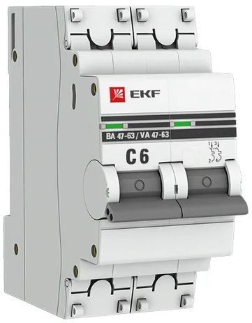 

Автоматический выключатель EKF mcb4763-6-2-06C-pro 2P 6А (C) 6кА ВА 47-63, mcb4763-6-2-06C-pro