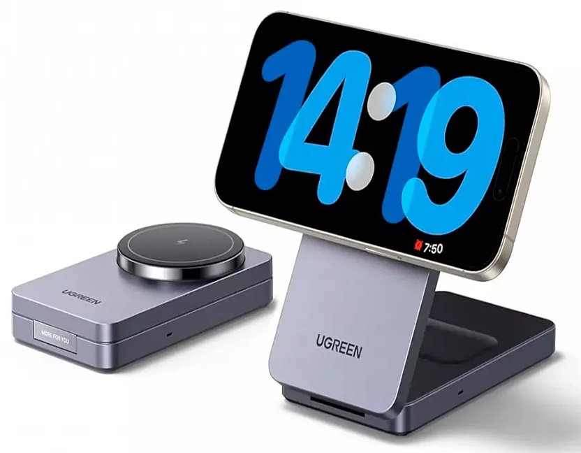 

Зарядное устройство беспроводное UGREEN W528 45056_ 2-in-1 Wireless Charger for Iphone 7.5W & AirPods с кабелем USB-C-USB-C. Цвет: серый, W528