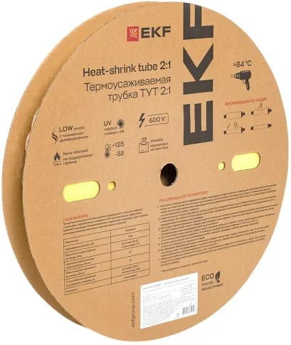 Изображение товара Термоусаживаемая трубка EKF tut-30-y 1 м желтая для изоляции и защиты кабелей