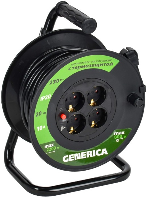 

Удлинитель на катушке GENERICA WKP10-10-04-20-G УК20 с термозащитой 4 места 2P+PE/20м 3х1,0мм2, WKP10-10-04-20-G