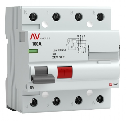 

УЗО EKF rccb-4-100-100-a-av DV 4P 100А/100мА (A) AVERES, rccb-4-100-100-a-av
