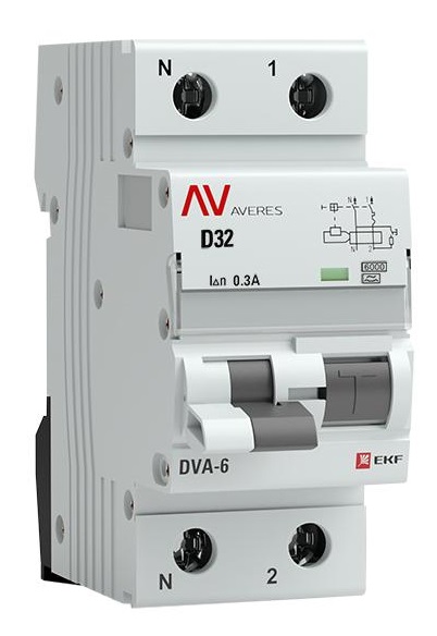 

Автомат дифференциальный EKF rcbo6-1pn-32D-300-a-av DVA-6 1P+N 32А (D) 300мА (A) 6кА AVERES, rcbo6-1pn-32D-300-a-av
