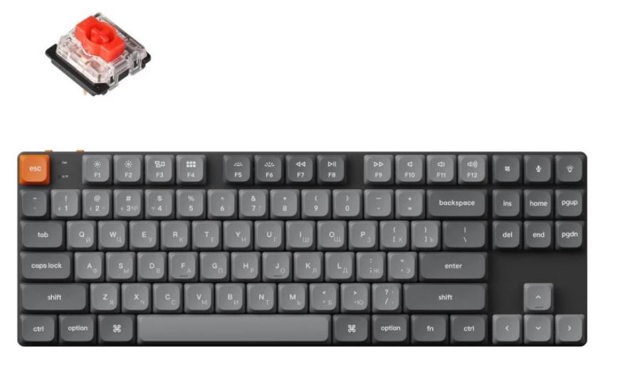 

Клавиатура Wireless Keychron K1 Max K1M-A1-RU QMK, 87 клавиш, White LED подсветка, Gateron Red Switch, K1 Max