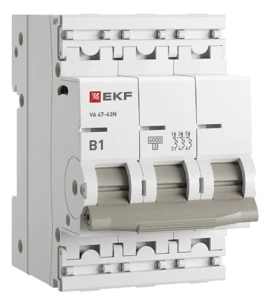 

Автоматический выключатель EKF M636301B 3P 1А (B) 6кА ВА 47-63N PROxima, M636301B
