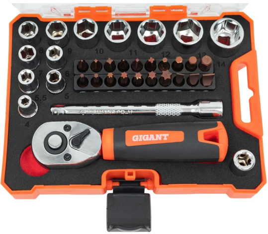 Изображение товара Набор инструментов Gigant GSBR-1/4 с торцовыми головками и битами для авто и дома