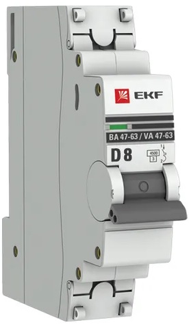 

Автоматический выключатель EKF mcb4763-1-08D-pro 1P 8А (D) 4,5kA ВА 47-63, mcb4763-1-08D-pro